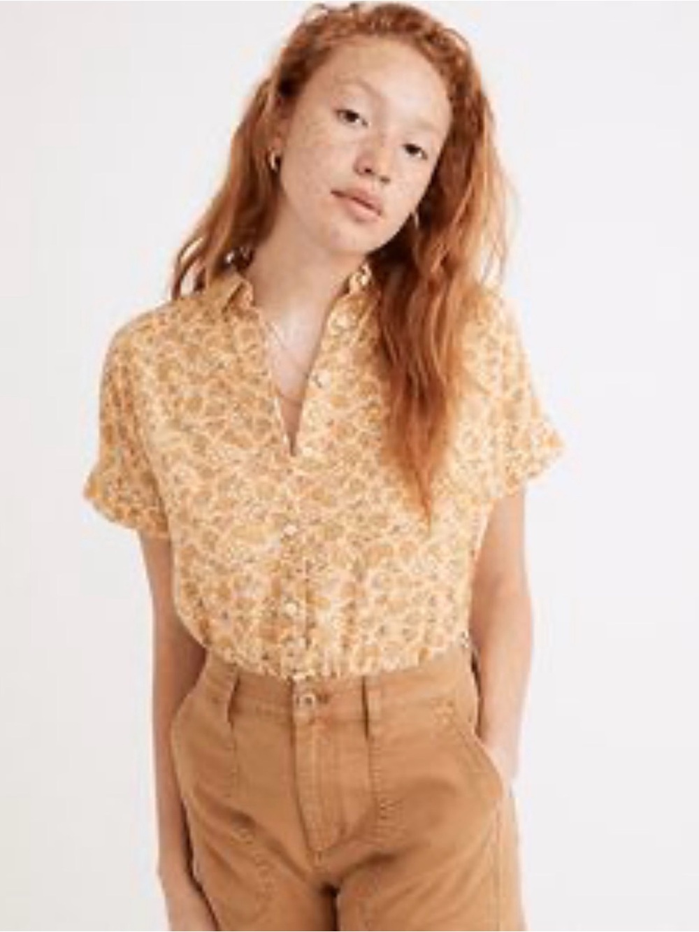 MADEWELL HILLTOP SHIRT PICCOLA FLORAL Yellow ShortSleeve Button Front Sz Small